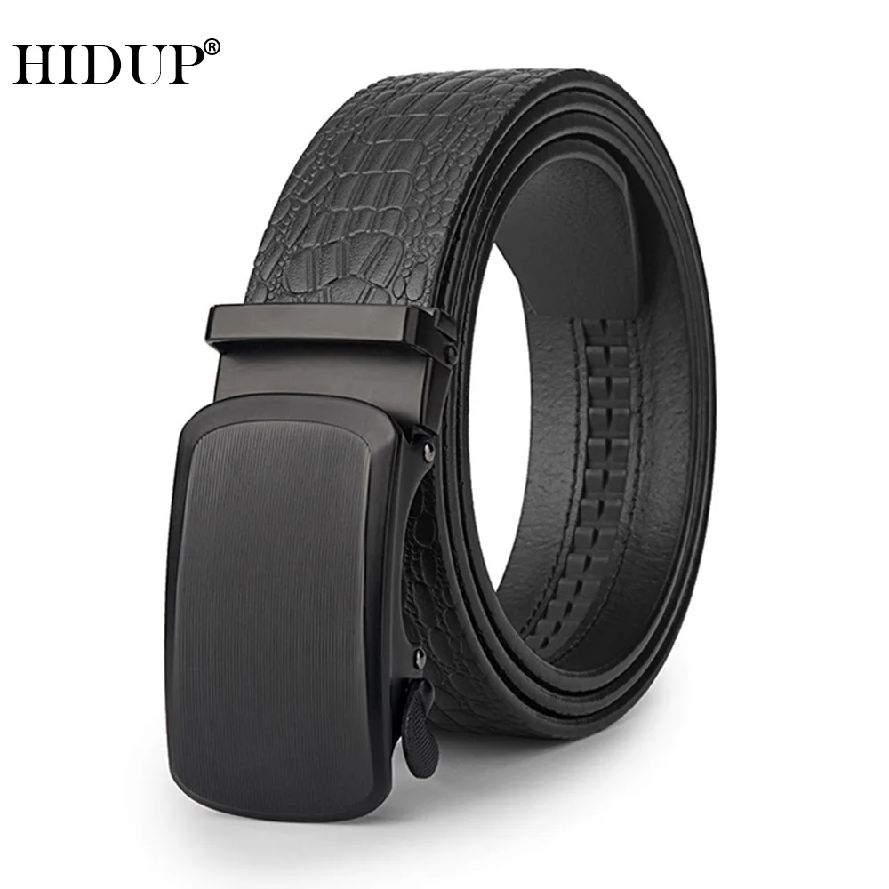 HIDUP Top Quality 100% Pure Cow Cowhide Leather Crocodile Pattern Ratchet Belts 35mm Width Automatic Belt Fashion for Men NWJ926