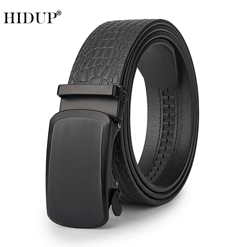 

HIDUP Top Quality 100% Pure Cow Cowhide Leather Crocodile Pattern Ratchet Belts 35mm Width Automatic Belt Fashion for Men NWJ926