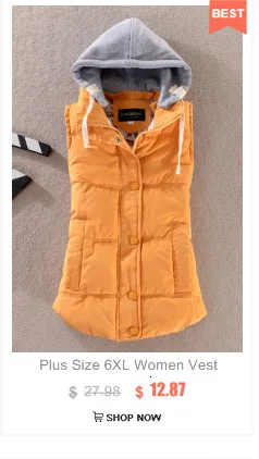 Plus Size 6XL Women Vest Winter Coat  Ladies Gilet Colete Feminino Casual Pocket Hooded Waistcoat Female Sleeveless Jacket