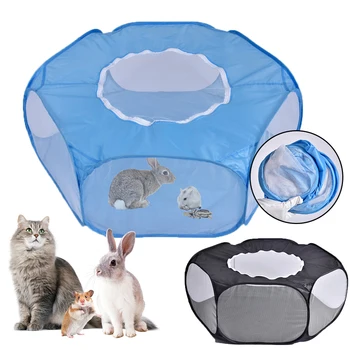 

Small Animals Playpen Breathable & Waterproof Small Pet Cage Tent with Zippered Cover Portable Outdoor Yard Fence blue black