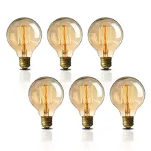6 шт. 220 В E27 E26 G80 40 Вт лампы накаливания эдиссона Глобус нити накала с регулируемой яркостью декоративная лампочка для дома винтажное освещение для люстры