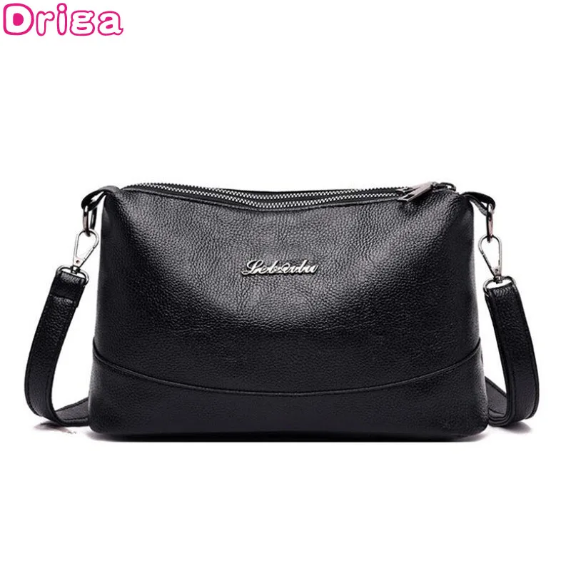 

Driga Double Pockets Sling Bags Soft PU Leather Women Crossbody Bag with Two Strap Shoulder Female Messenger Bags Black