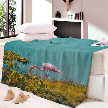 

Flamingos Blue Fleece Throw Bed Cover Blanket Warm for Sofa Big Size Bedspread Home Text Mantas Trees Landscape Plush Bedspreads