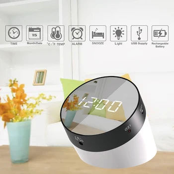 

Digital USB LED mirror desktop alarm clock light electronic kids bedstand clock & thermometer and rechargeable battery