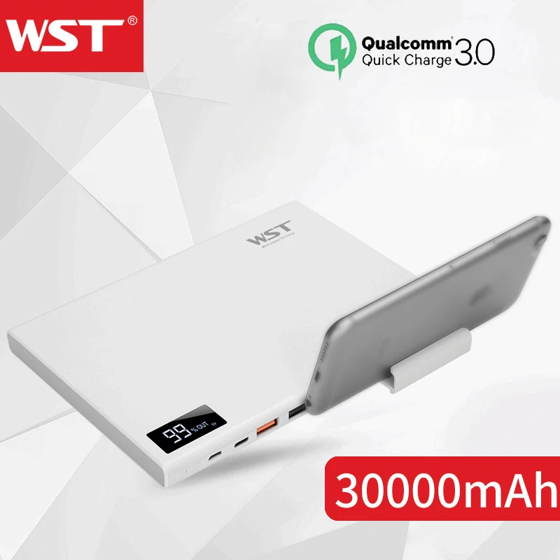 

WST Power Bank 30000mAh QC3.0 Powerbank With Phone Holder Ultra-thin Portable Charger Power Bank 30000 Batterie Externe