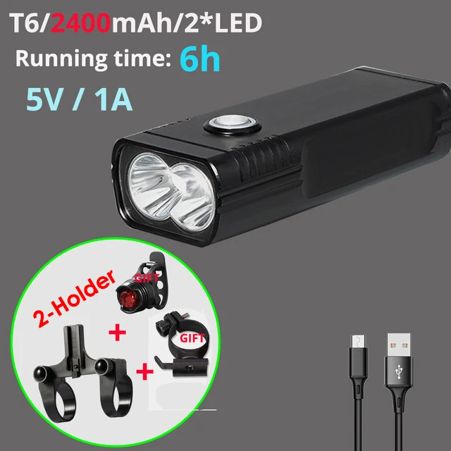 2 T6 2400 2 Holde 20000 Lums велосипедный светильник L2/T6 USB Перезаряжаемый 5200mAh велосипедный светильник водонепроницаемый светодиодный головной светильник внешний аккумулятор Аксессуары для велосипеда - Цвет: 2 T6 2400 2 Holde