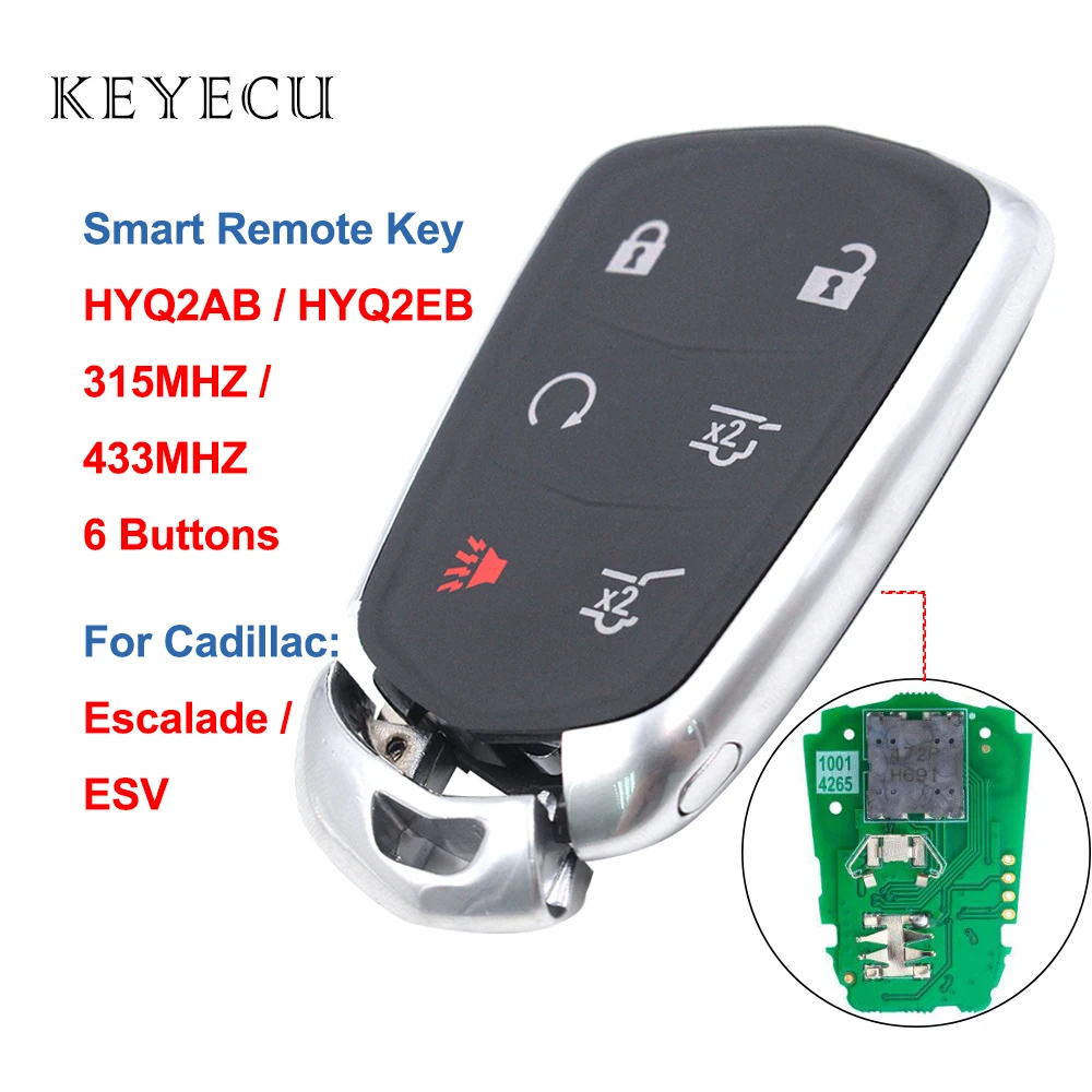 Keyecu 6 кнопок умный дистанционный ключ для автомобиля с HYQ2AB 315 МГц HYQ2EB 433 МГц ID46 чип для Cadillac Escalade ESV