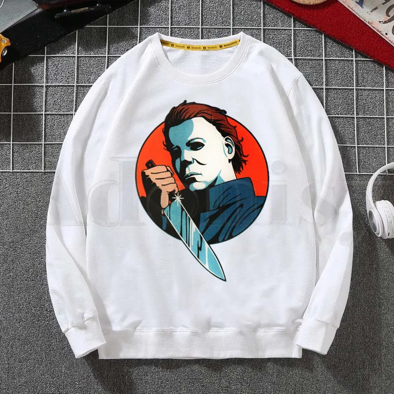 

Halloween Horror Michael Myers Hoodies Sweatshirt Print Trend Mens Clothes Hip-Hop Male Crewneck Hoodies Men