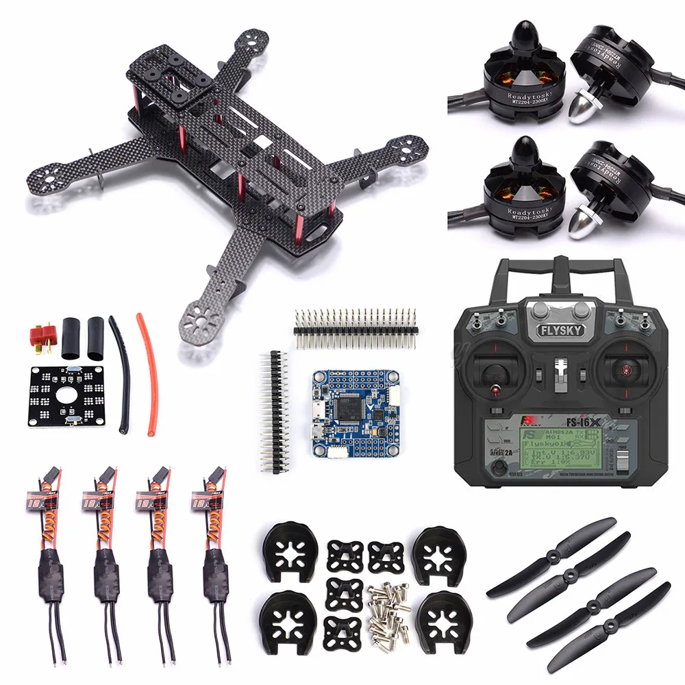 QAV250 250mm Carbon Fiber Quadcopter Frame 2204 2300kv Motor simonk 12A ESC F4 V3S Flight Controller Flysky FS-i6X