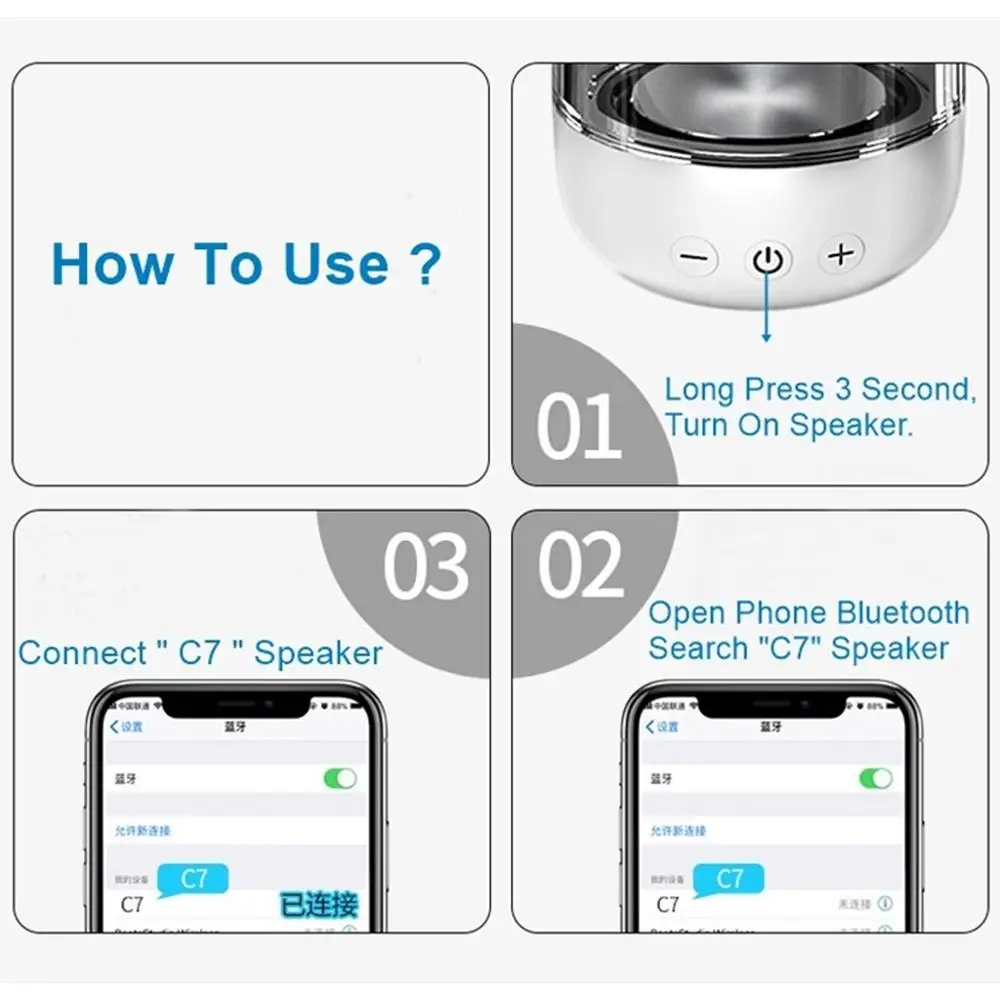 C7 кристально прозрачный Bluetooth динамик СВЕТОДИОДНЫЙ Цветной световой Портативный мини беспроводной карманный динамик TWS 6D объемный звук Subwo