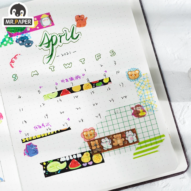 Mr.Paper 12 Designs 1 Roll There Is A Small World Series Cartoon Style Creative Cute Decor Hand Account DIY Material Washi Tapes