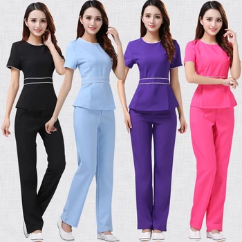 

Women's Fashion Uniforms SPA Beautician Nurse Workwear Chiffon Spa Tunic Set High-quality Round Collar Top + Pants