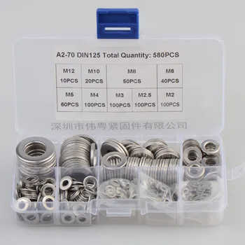 

580pcs M2 / 2.5 / 3/4/5/6/8/10/12 stainless steel 304 flat washer combination set