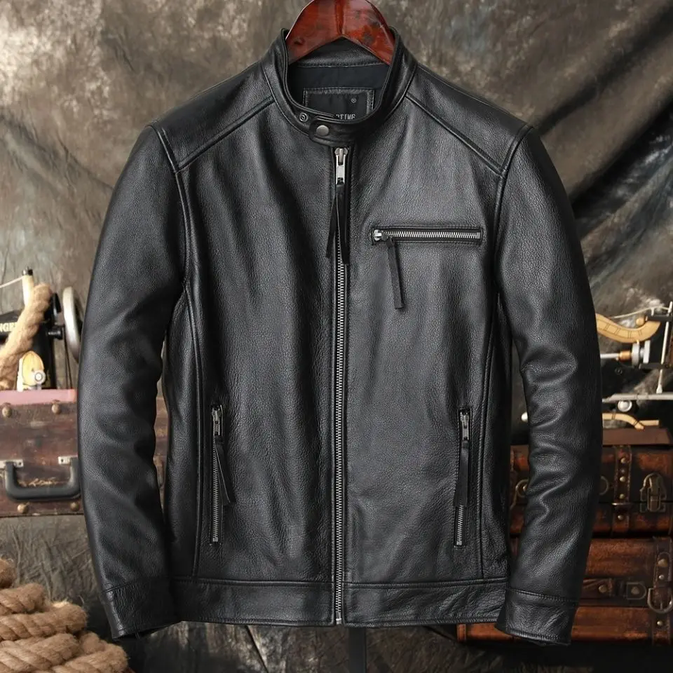 

2021 Spring Autumn New Fashion Motor Style Leather Jacket,mens Genuine Leather Coat.plus Size Black Slim Cowhide Clothes A195