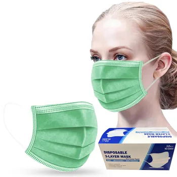

50/100PCS Green Disposable Face Mask 3 Layers Filter Non-woven Fabric Masks Unisex Adult Breathable Mouth Cover Masques Jetables