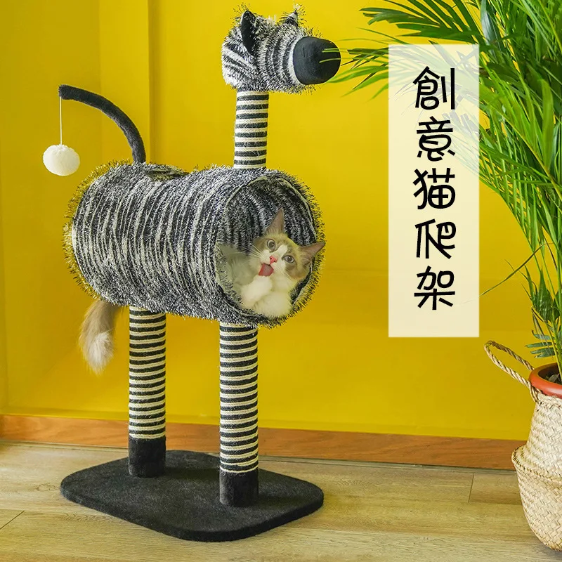 

Creative New Style Cat Climbing Frame Solid Wood Sisal Cat Nest Zebra-stripe-Cat Tree Scratching Pole Toy