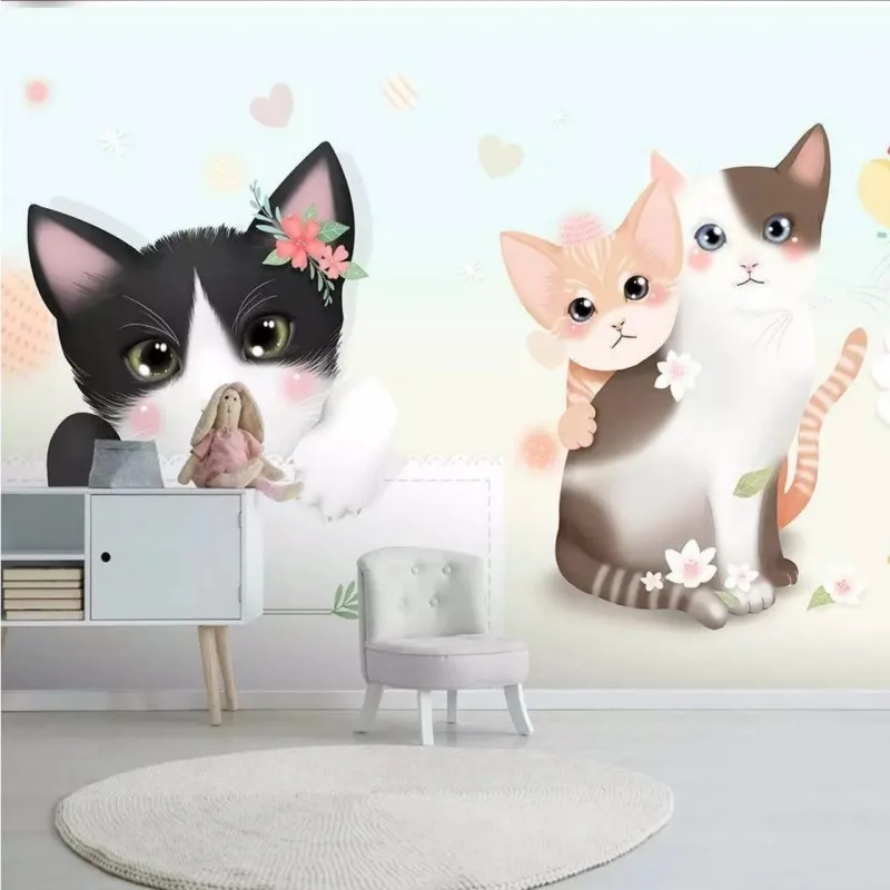 

Dropship Cute Animal Photo Wallpapers Cartoon Cat Wallpaper Children Kids Bedroom Backdrop Wall Custom Mural