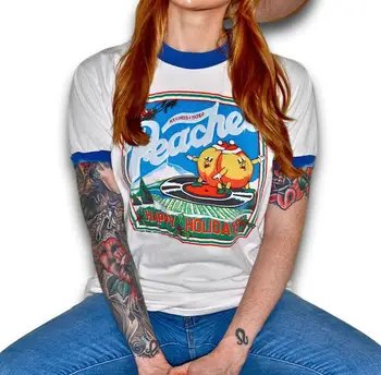 

Graphic Happy Hoilday Vintage Unisex Tshirt Short Sleeve Peaches Tee Plus Size Kawaii Top Tumblr Fashion Christmas T shirt Women