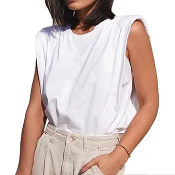 

Ladies Casual Loose T-Shirts Sleeveless Crew Neck Cotton Vest