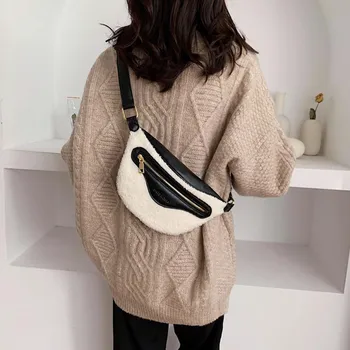 

Women's Waist Bag Fashion Sport Patchwork Zipper Plush Waist Bag Chest Bag Shoulder Bag Fanny Pack Money Belt Bag Поясная Сумка