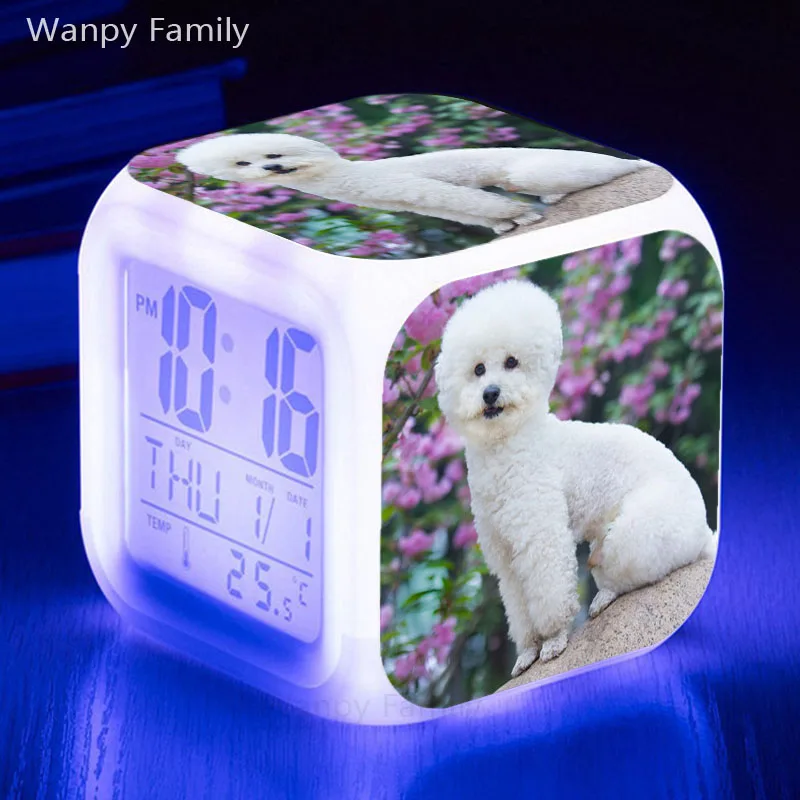 Cute Pet Dog Alarm Clock 7 Color Change Luminous Alarm For