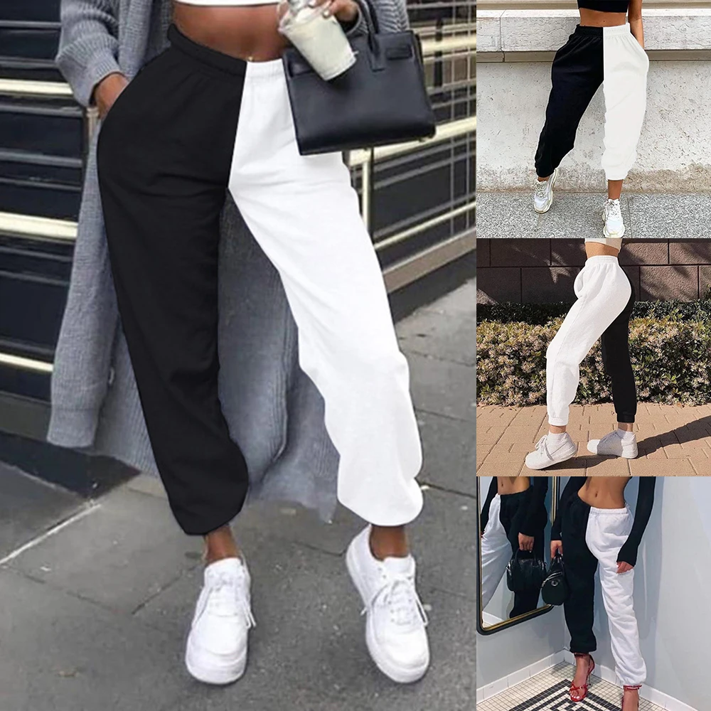 Black White Colr Block Sweatpant High Waist Jogger Pants Women Sweat Pants Fashion Streetwear Korean Style Casual Trousers 2020 Black White Colr Block Sweatpant High Waist Jogger Pants Women Sweat Pants Fashion Streetwear Korean Style Casual Trousers 2020