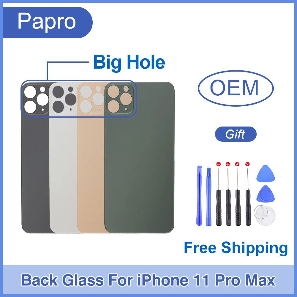 OEM Quality EU Version Big Hole Back Battery Cover Glass For iPhone 11 Pro Max CE Mark Rear Housing Cracked Replacement | Мобильные