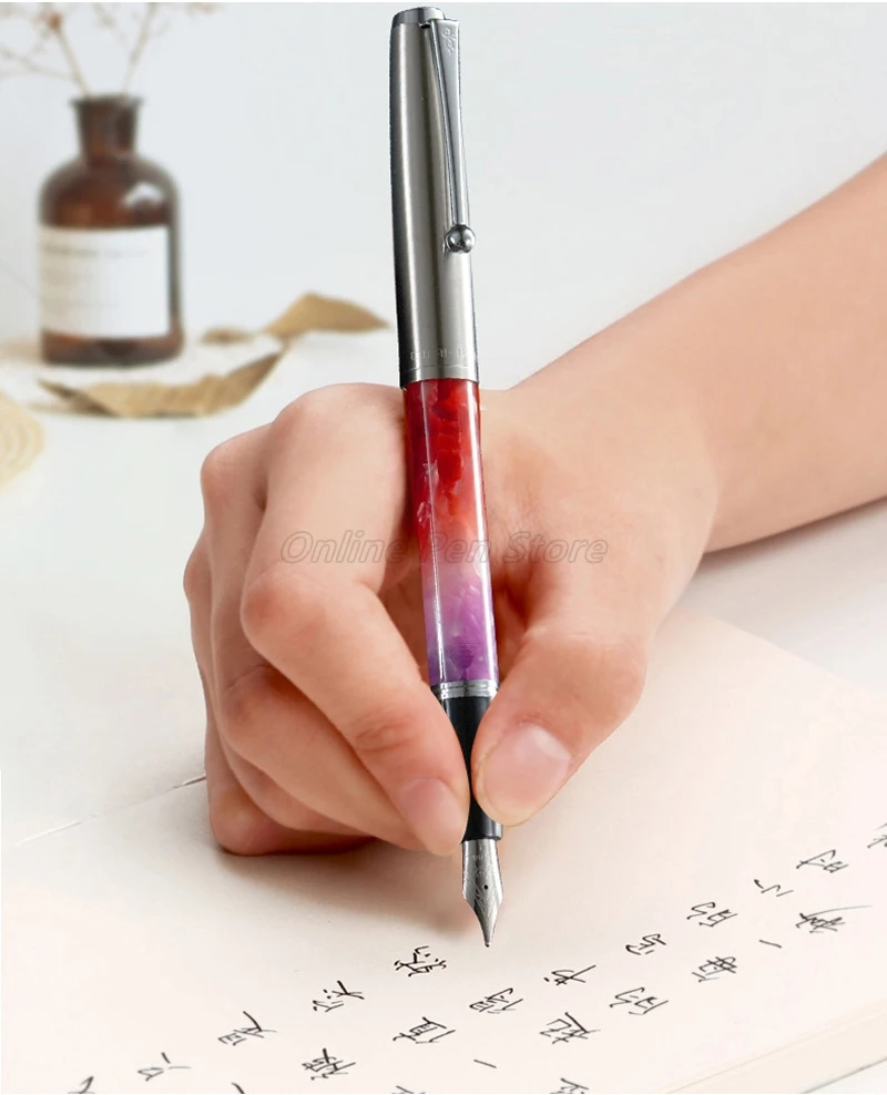 Jinhao 크리스탈 셀룰로이드 컬러 수지 배럴 엑스트라 파인 펜촉 0.38mm 만년필 사무실 학교 도매 쓰기 액세서리