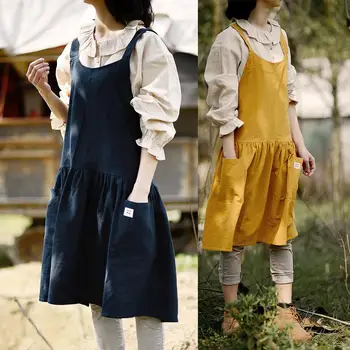

Women Antifouling Cross Back Pockets Cooking Baking Apron Dress Work Clothes Garden Tool Apron, Kitchen Baking Cotton Apron Cook