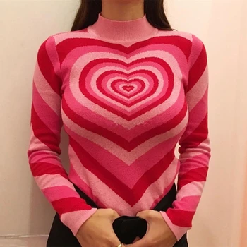 

2020 Women's sweater cute New Sweet cute Retro Short pullovers Particle Knit Cardigan gradient pink heart sweater women SW95
