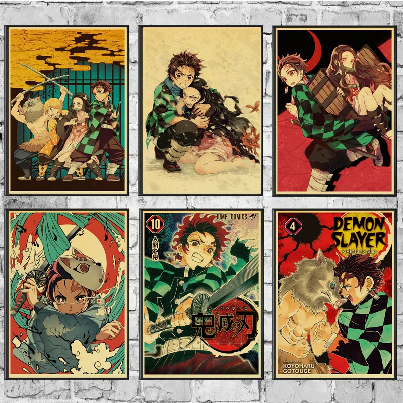 Vintage Posters Demon Slayer Kimetsu no Yaiba Anime Poster Wall Art Retro Poster Painting Decoration for Living Room Home Decor