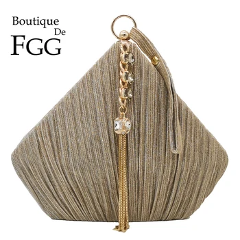 

Boutique De FGG Pentagon Women Satin Evening Bags Crystal Tassel Clutch Handbags Wedding Party Cocktail Minaudiere Purses Bag