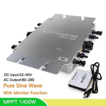 

High Quality MPPT Micro Solar Inversor On Grid Tie Home Inverter Pure Sine Wave 22-50VDC 110/220V 50/60HZ For 4*350W Solar Panel