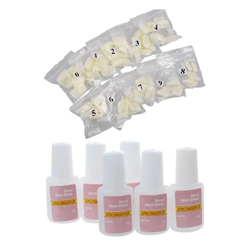 

2 Set Nail Art Jewelry 500 Pcs French Acrylic Artificial Fake Fingernails Fake False Nails Art and 6 Pcs Adhesive Glue Capsule