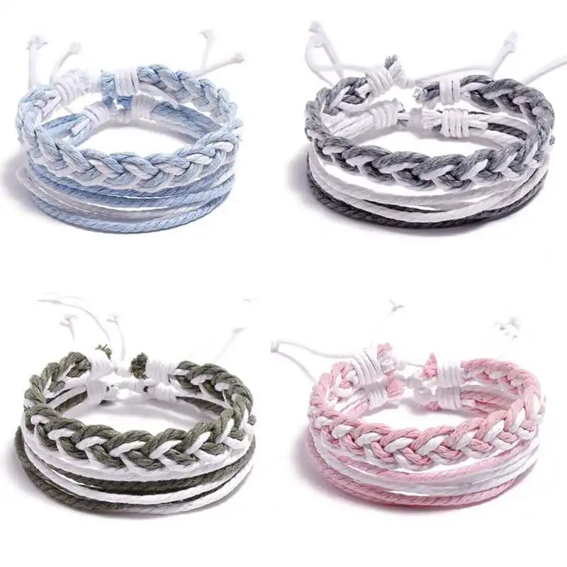 

Vintage Bohemia Style Braided Rope Wrap Women's Bracelet Set Multicolor Adjustable Bracelets Men Jewelry