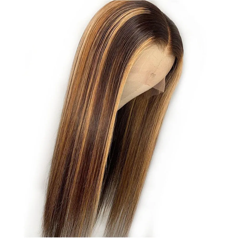 Eversilky 13x4 Blonde Lace Front Human Hair Wigs With Baby Hair Pre Plucked Peruvian Remy Straight Hair Highlights Blonde Color