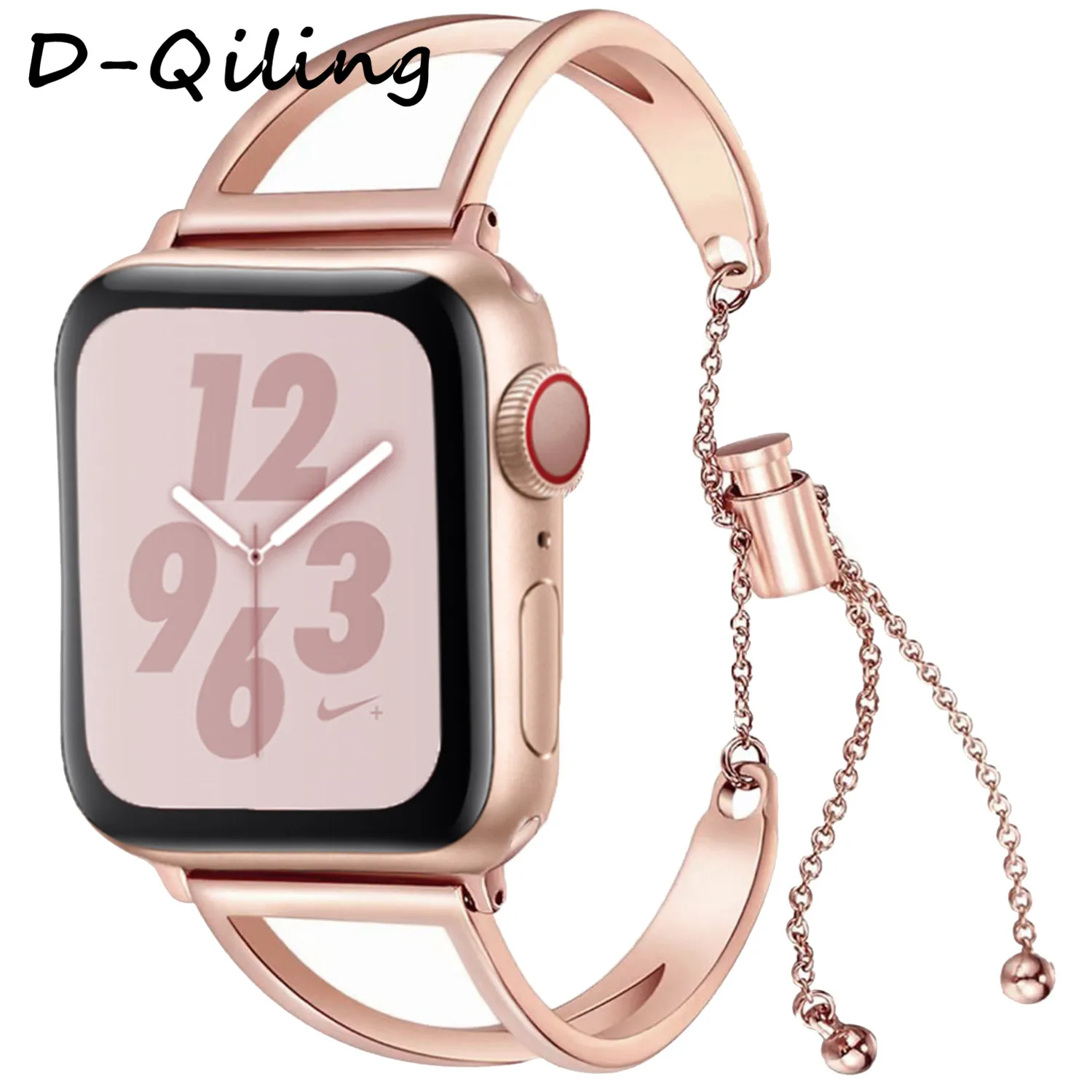 Для женщин браслет ремешок для наручных часов Apple Watch, версии 40/44/38 мм/42 мм Нержавеющая сталь браслет для наручных часов iWatch серии 3 ватт, 54 с металлическим ремнем, ювелирное изделие, цепочка, ожерелье - Цвет ремешка: Rose Gold