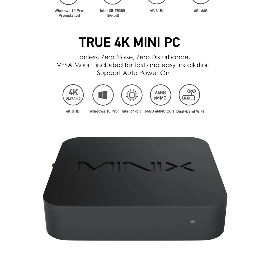 MINIX NEO Z83-4 Мини ПК Windows10 Intel X5-Z8350 64 бит 4 ГБ DDR3 64 Гб eMMC 5,1 двухдиапазонный wifi официальный Вишневый безвентиляторный Atom tv Box