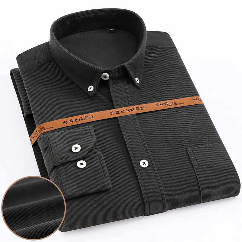 Leisure Mens Corduroy Shirts Long Sleeve Button Collar Casual Warm men's solid Shirt Well Fit tops with pocket Autumn/Winter Leisure Mens Corduroy Shirts Long Sleeve Button Collar Casual Warm men's solid Shirt Well Fit tops with pocket Autumn/Winter