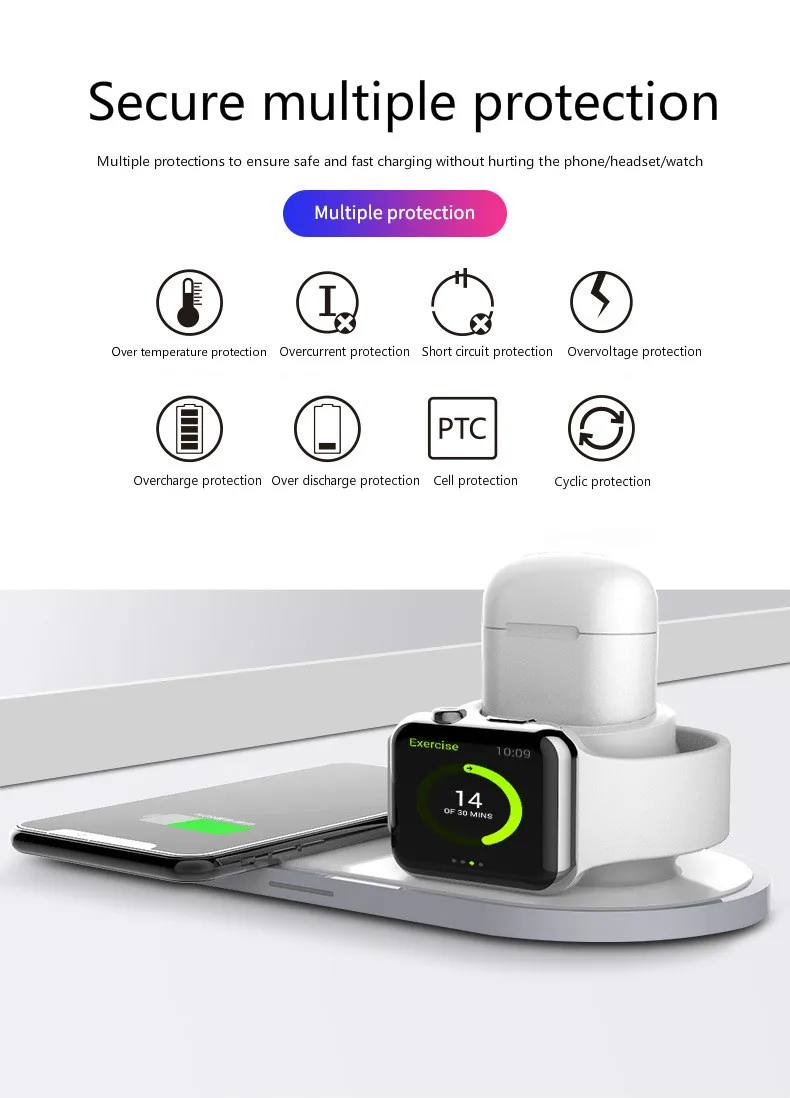 Hot Sales! 3 In 1 Wireless Charging Wireless Charger for Apple Watch Headset Three-in-one Wireless Charging Pad