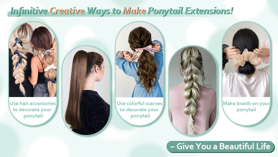 AW 12''-24'' Ponytail Human Hair Wrap Around Machine Remy Hair Extensions Brazilian Hair Extensions Clip Ins Blonde Brown Color