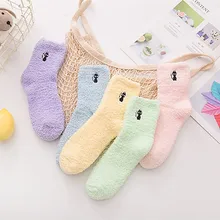 Утолщенные женские носки с вышивкой кота и оленя, милые хлопковые плюшевые носки kawaii, теплые Забавные милые носки для сна, зимние носки kawaii@ B