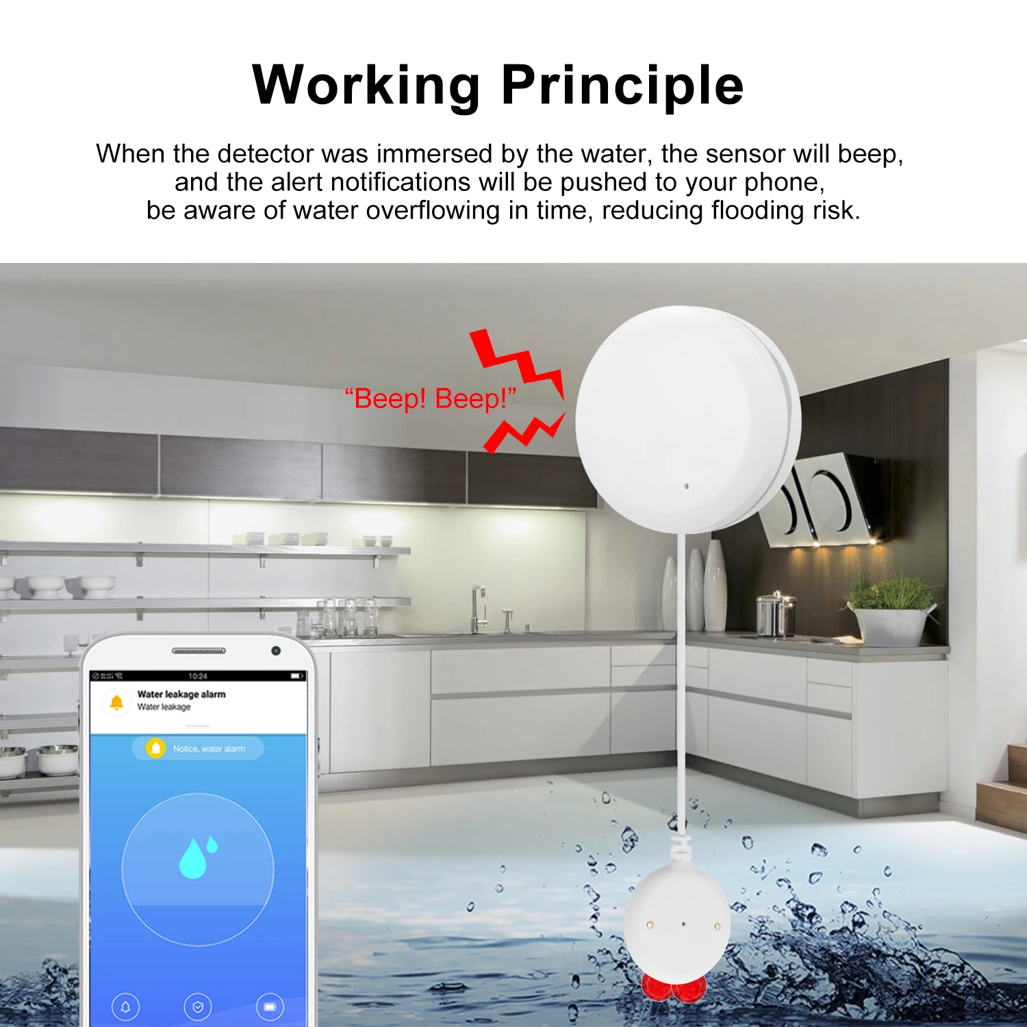 Tuya домашний wifi датчик утечки воды, утечка воды, сигнализация, детектор, приложение, дистанционное управление, домашняя система охранной сигнализации