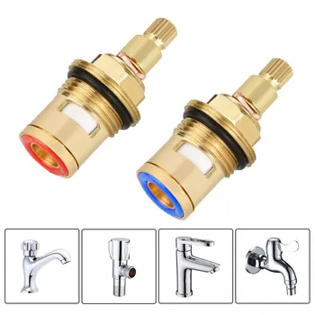 

2pcs Valves Replacement Brass Disc Tap Hot & Cold Faucet Valve Ceramic Tap Cartridge Replacement for Bathroom Kitchen Tap