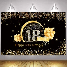 

Black Gold 18th Backdrop Girls Boy Happy Birthday Party Eighteen Years Photography Background Adult Photographic Banner