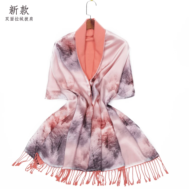 

Autumn And Winter New Style zhen si la rong Shawl Mulberry Silk Scarf Double Layer Double-Sided Digital Printing Tassels Scarf