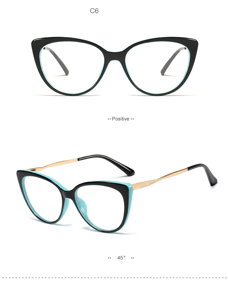 Fashion Flat Mirror Optical Glasses Female Metal Luxury Brand Designer Spectacles Transparent Cat Eye Glasses Frame Male Myopia