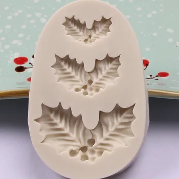 Holly Leaves Fondant Cake Silicone Mold Chocolate Candy Christmas Molds Cake Decoration Baking Tools