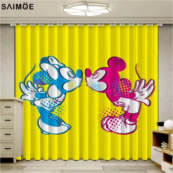 

Cute MIckey And Minne Printing Blockout Fabric Drapes Window Curtains For Living Room Bedroom Kids Parlour Room Drapery Rideaux