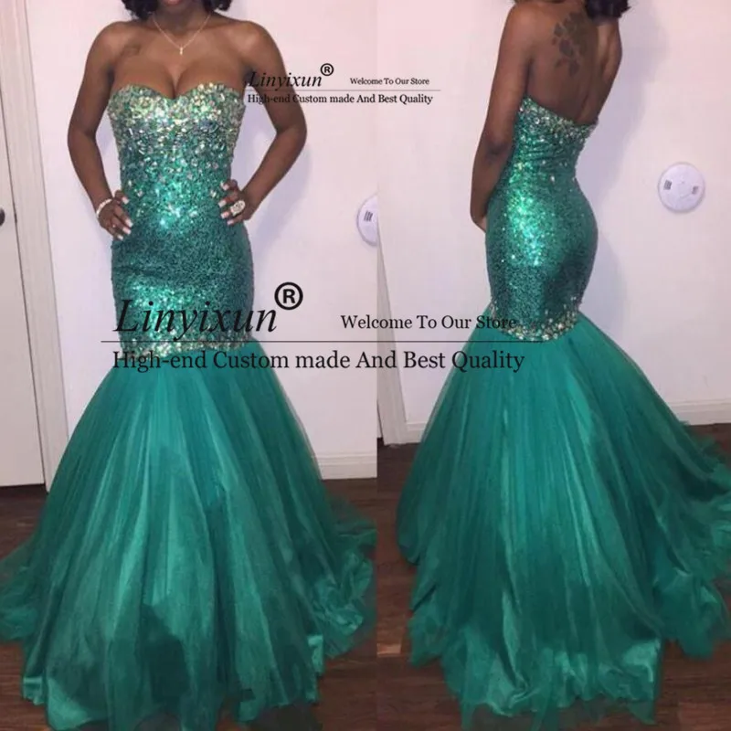 

Sparky African Women Prom Dresses Long 2020 Sequined Green Mermaid Formal Evening Party Gowns Beads Vestido de Gala